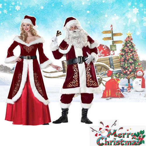 Santa Claus Suit Xmas Cosplay Adult Christmas Costume Fancy Dress Party Outfit