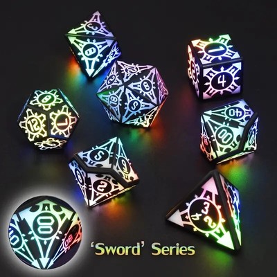 7x Light Up LED DnD Dice Set Polyhedral Dungeons & Dragons Role Playing Game RPG