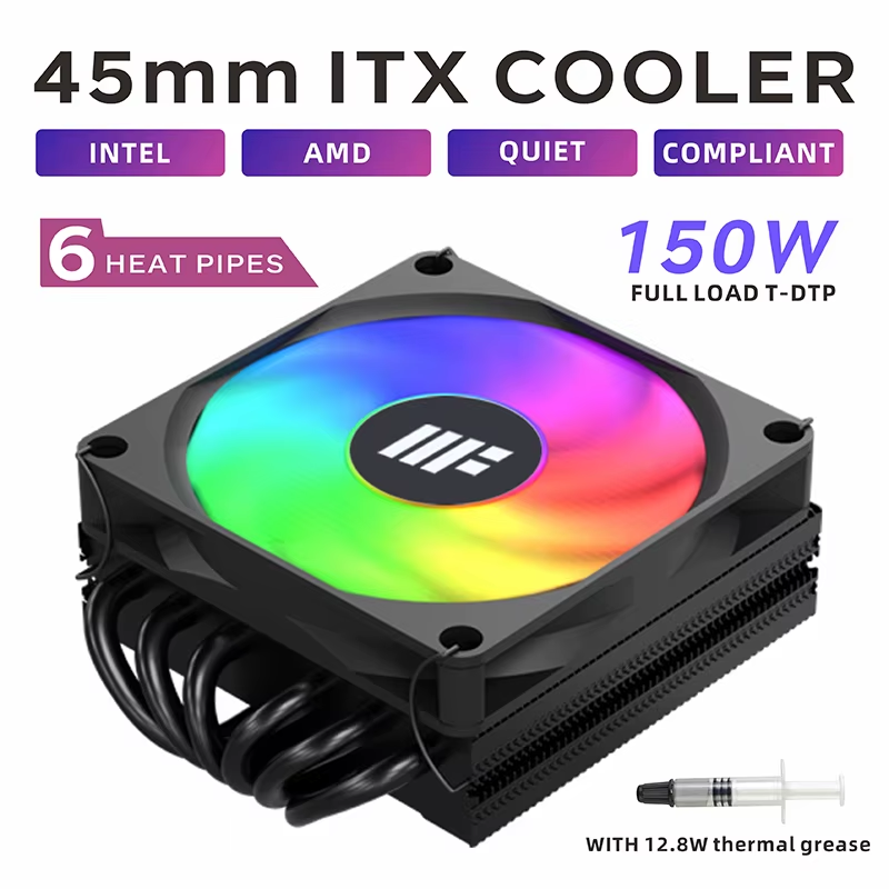 DH450 Low Profile CPU Cooler 45mm Height 6 Heatpipes ITX CPU Radiator 9CM PWM Fa