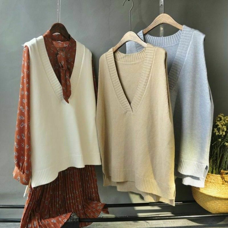 Gilet Tricoté Pour Femme Débardeur À Col En V Sans Manches Ample Chaud