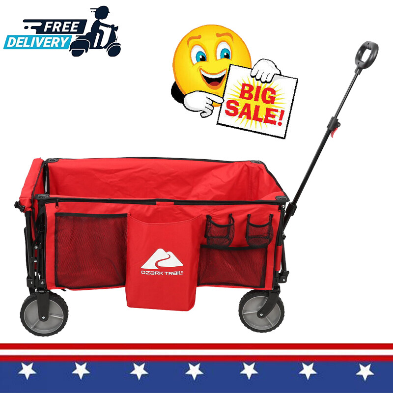 Beach Camping Utility Wagon with Tailgate Extension Handle Folding Cart 225 lbs
