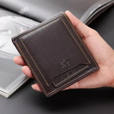 Vintage Leather Mens Slim Bifold Wallet RFID Blocking Credit Card Holder Wallet