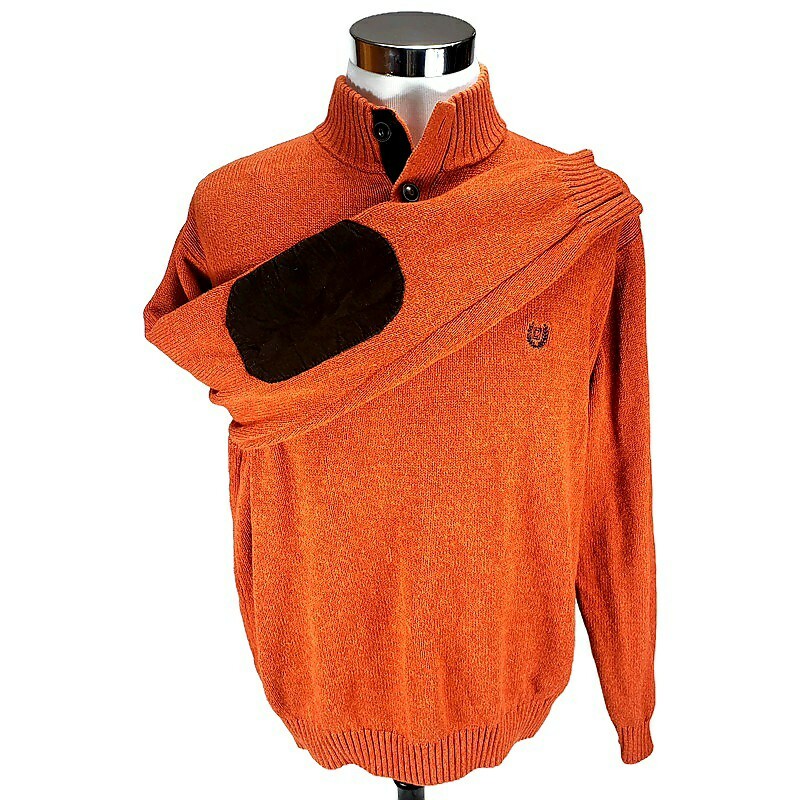 Chaps Men's Sweater Elbow Pads Cotton Orange XL Excellent Condition