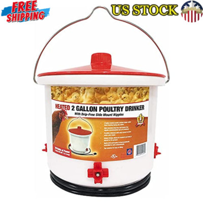 2 Gallon Heated Poultry Drinker Chicken Waterer Maximum Efficiency Bucket