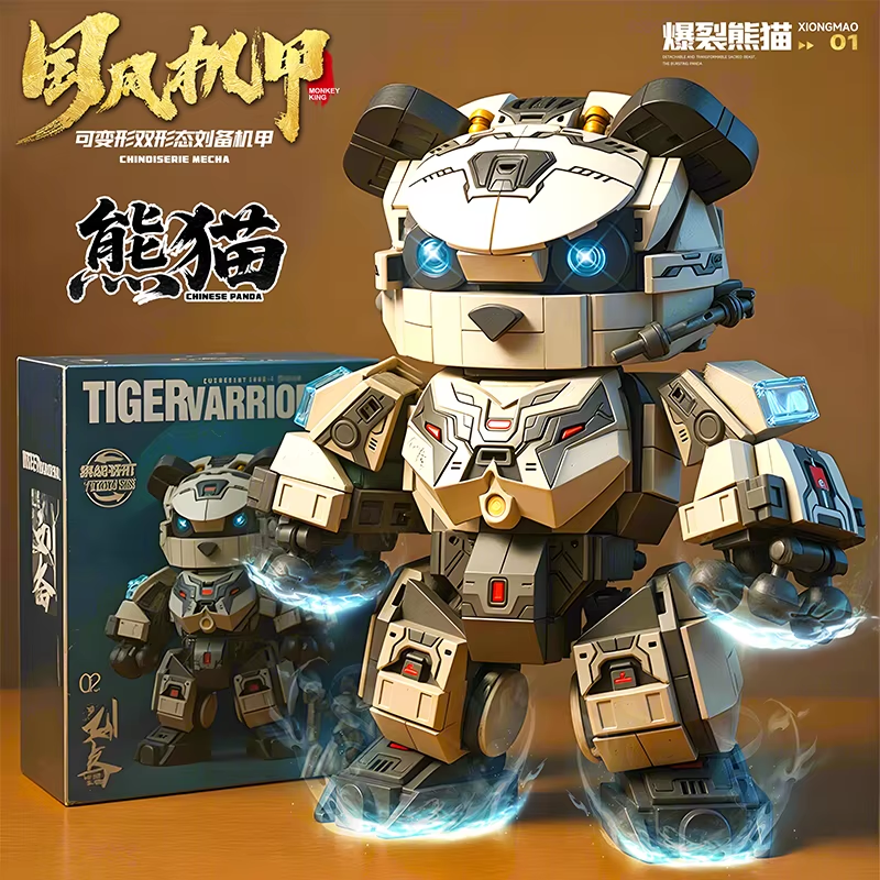 2 in 1Panda Mecha Warrior Transforming Robot Building Blocks Super Hero Animal B