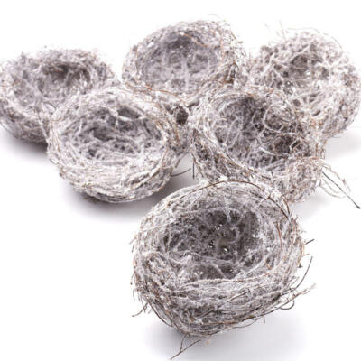 Package of 6 Snowy Natural Twig 5'' Diameter Bird's Nests