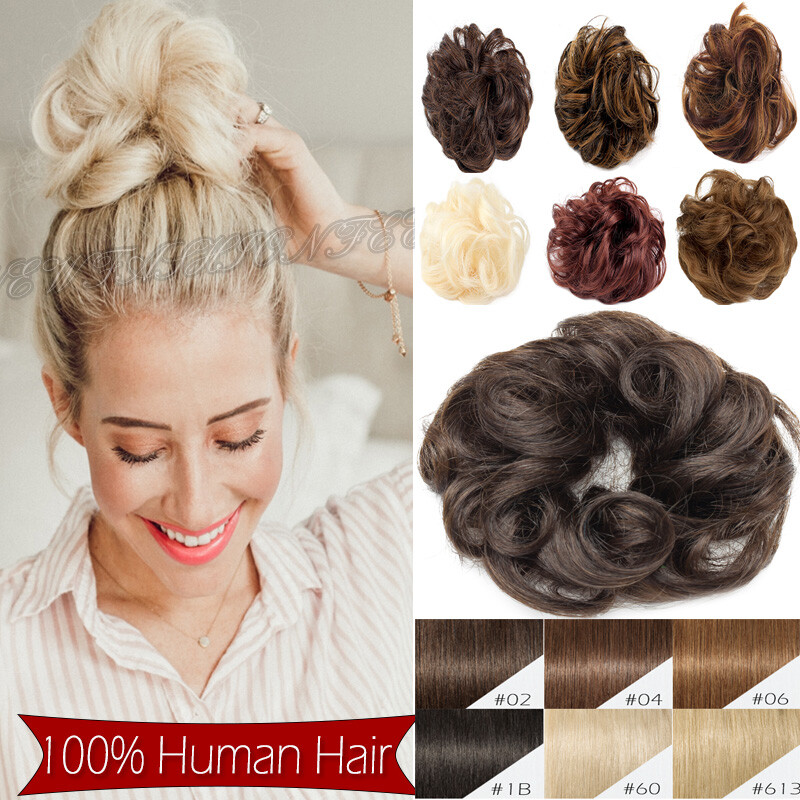 100 Russian Human Hair Messy Bun Chignon Scrunchie Hairpiece Extension Any Color