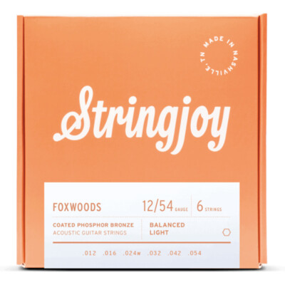 Stringjoy Foxwoods Coated Phosphor Bronze Acoustic Guitar Strings, Light 12-54