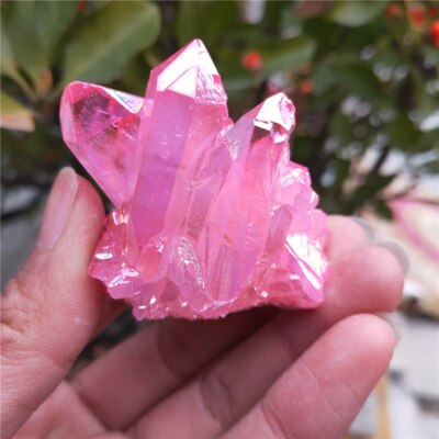 50g Natural Pink Aura Quartz Titanium Healing Crystal Point Cluster VUG Specimen