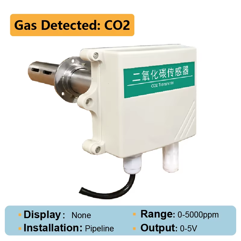 Duct CO2 Sensor RS485 4‑20mA 0‑5V 0‑10V IP65 Industrial Pipeline CO₂ Transmitter