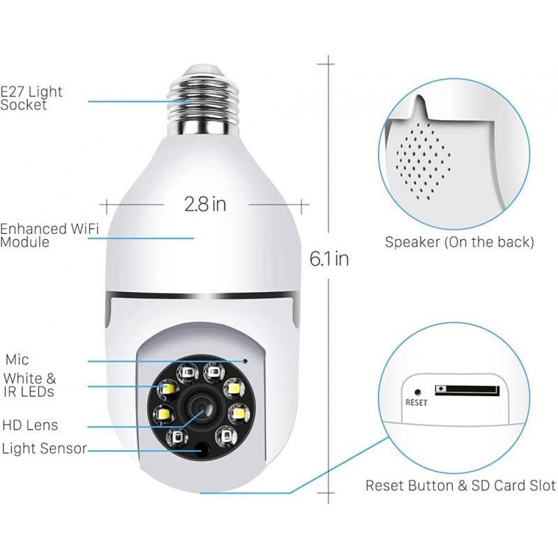 360&deg; 1080P HD Wireless Security Camera Outdoor 5G Wi-Fi IR Night Smart Bulb Cam