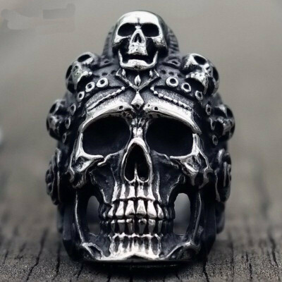 Stainless Steel Big Mens Gothic Biker Skull Ring For Men Silver Size 7-15 Gift