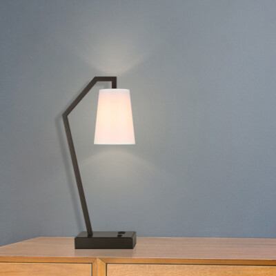 USB Table Lamp for Bedroom Modern Bronze Nightstand lamp with Fabric Shade