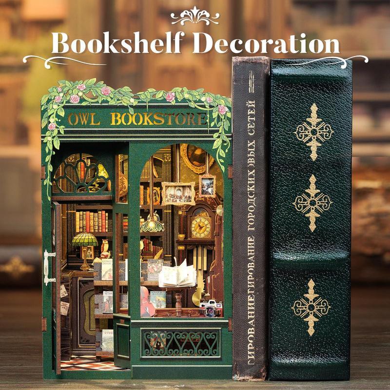 OWL BOOKSTORE-DIY Dollhouse Booknook Bookshelf Insert Decor Alley-LED Light