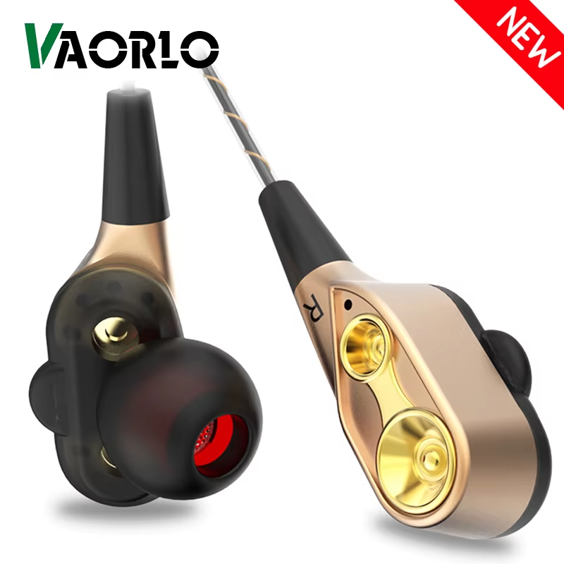 Double Moving Coil Headphones 3.5mm AUX With Mic Dynamic Headset In-Ear Music Ga