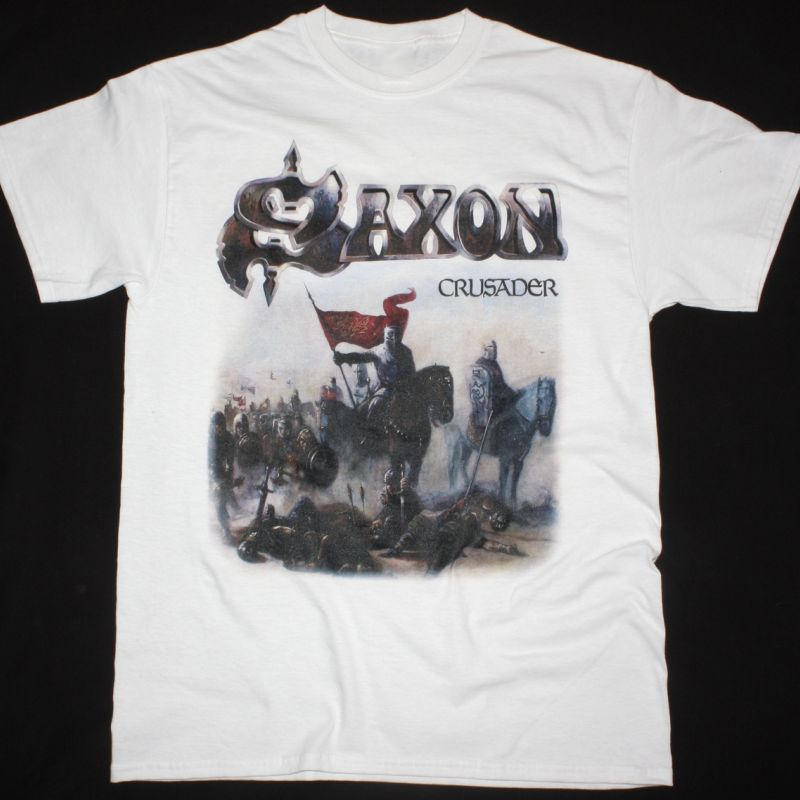 SAXON CRUSADER T-Shirt Short Sleeve Cotton White Men All