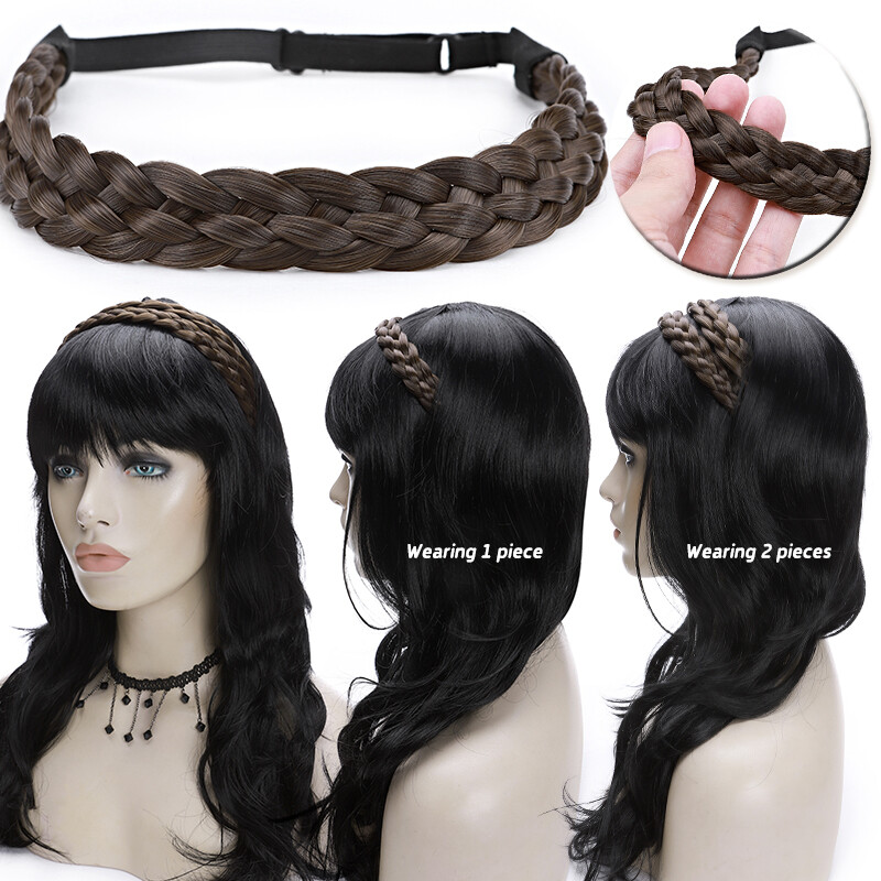 AM Chunky Twist Hair Plaited Plait Elastic Headband Hairband Synthetic Hairpiece