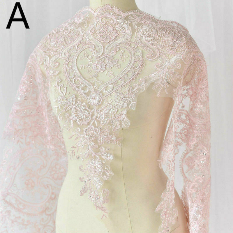 Floral Embroidery Lace Patch Fabric Sequin Decors for Wedding Dress Sold By Yard