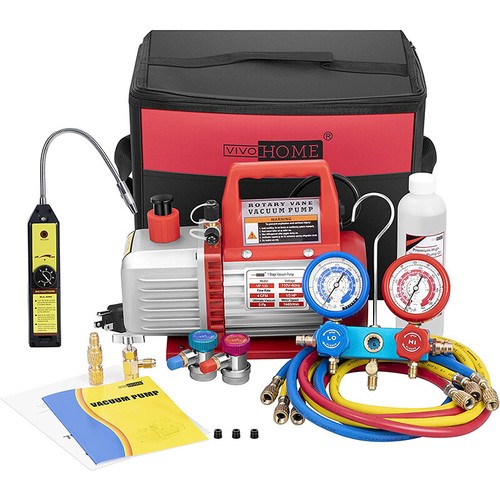 AC Manifold Gauge set Combo 1/3 HP 4CFM Air Vacuum Pump HVAC + R134A Kit AC A/C