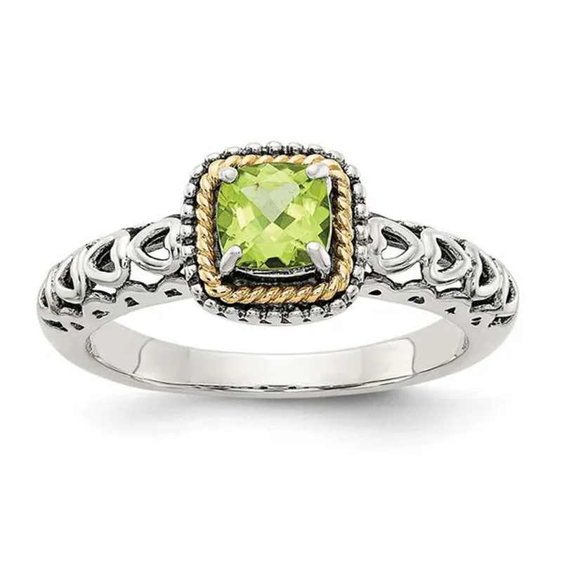 Shey Couture QTC868-6 8 Mm Sterling Silver with 14K Gold Peridot Ring, Antiqued - Size 6