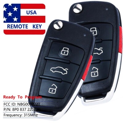 2 Remote Key Fob for Audi A3 TT 2007 2008 2009 2010 8P0837220E 8P0837220G 315MHz
