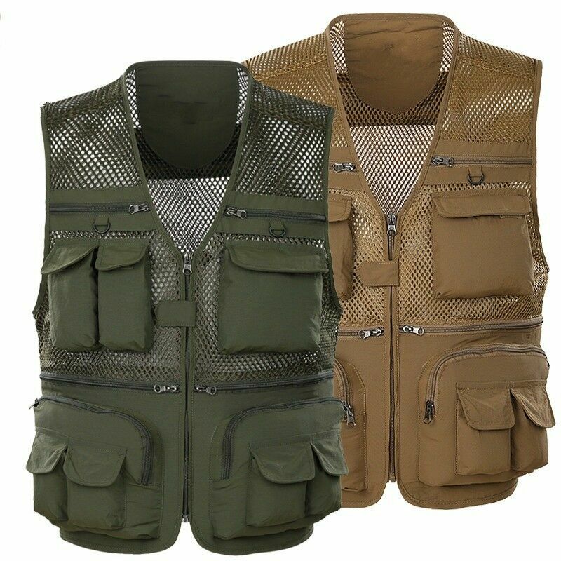 Men Sleeveless Gilet Pockets Vests Waistcoat Mesh Outdoor Fishing Travel Hunting