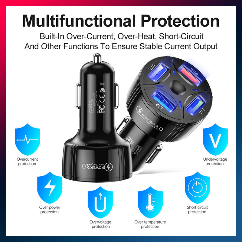 4 Port USB Car Charger Quick 3.0 Charge 40W Fast Adapter Cigarette Lighter Phone - Picture 6 of 10