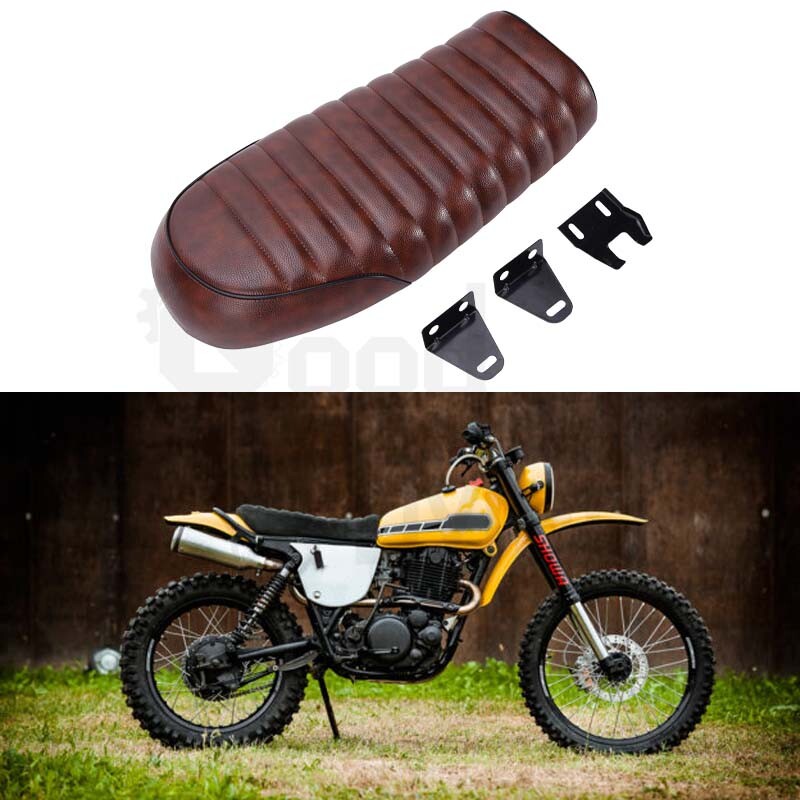 Brown Vintage Cafe Racer Seat Flat Saddle For Yamaha XT500 XS650