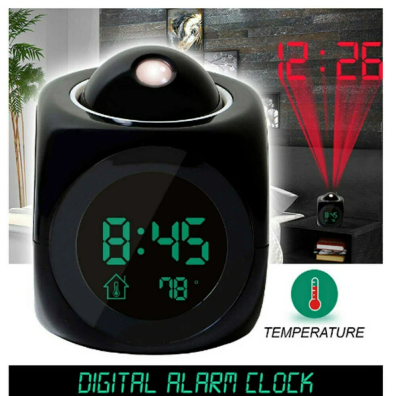LED Projection Alarm Clock Digital LCD Display Voice Talking Weather Snooze USB