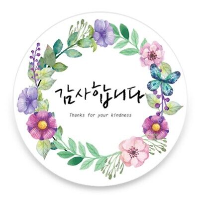 Thank you. Korean Flower Garland 5cm Round Sticker 200 sheets