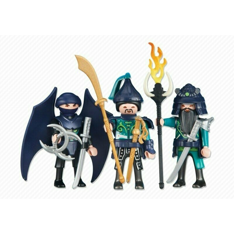 Playmobil] 3 Green Blue Dragon Knights Samurai Soldiers