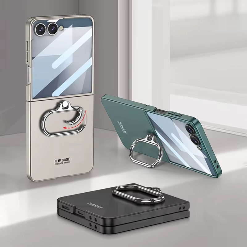 Ultra-thin Armor Ring Holder Case for Samsung Galaxy Z Flip 7 Back Screen Glass