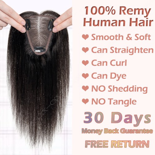 Free Part Lace Clip in Top REAL Human Hair Topper Toupee Piece Women Hairpiece A