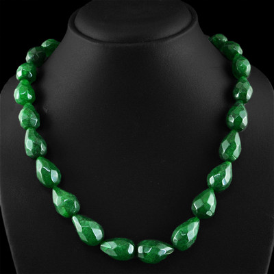 535.00 CTS EARTH MINED RICH GREEN EMERALD PEAR FACETED BEADS NECKLACE STRAND
