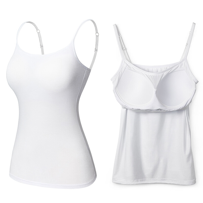 CAMI Camisole with Built in Shelf BRA Adjustable Spaghetti Strap Basic Tank Tops