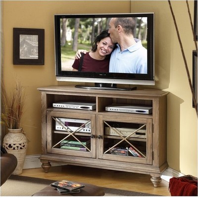 Beaumont Lane Corner TV Console in Weathered Driftwood