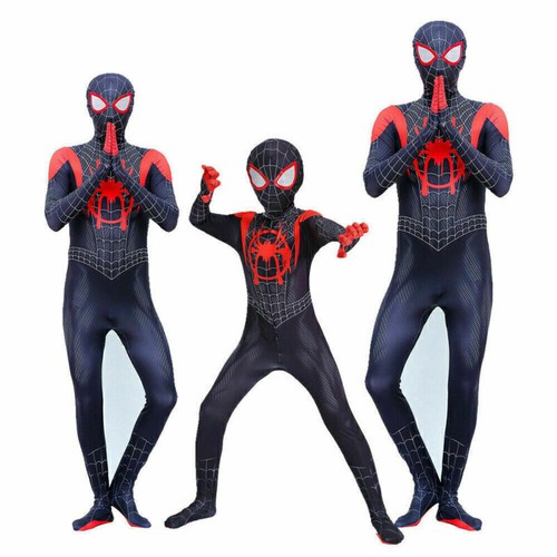 Miles Morales Spiderman Costume Kids Men Into Spider-Verse Cosplay Fancy Dress