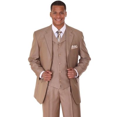 Men's 3 piece Milano Moda Stylish Modern Sharp Pencil Striped Suit 5802V5