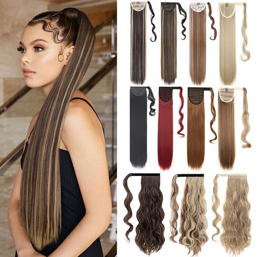 Highlights Thick Wavy Wrap On Ponytail Clip In Natural Hair Extensions Pony Tail