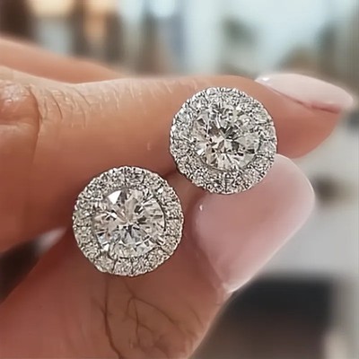 Classic Round Cubic Zirconia Prong Setting Women’s Stud Earrings 6 Colors Weddin