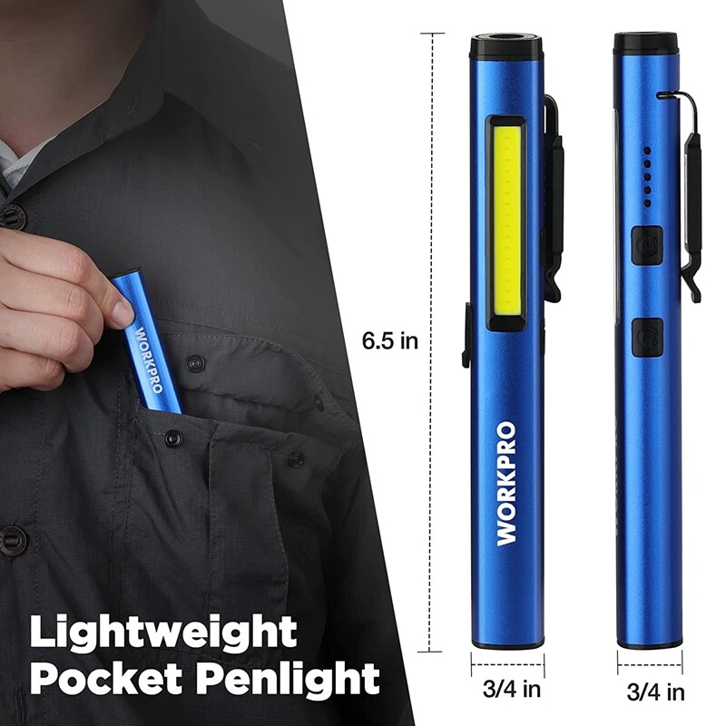 WORKPRO 450 Lumen Pen Light LED Pocket Flashlight UV Black Light USB Rechargable