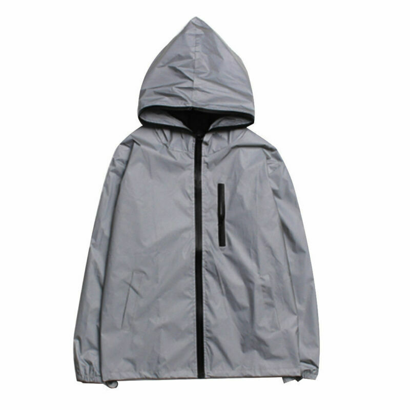 Men's  3M Reflective Jacket Waterproof Cycling Motorcycle Night Safe Coat Hoodie