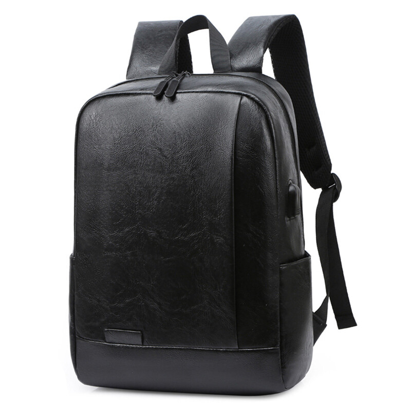 Men Business Laptop Backpack PU Leather USB Charge Port Rucksack Shoulder Bag US