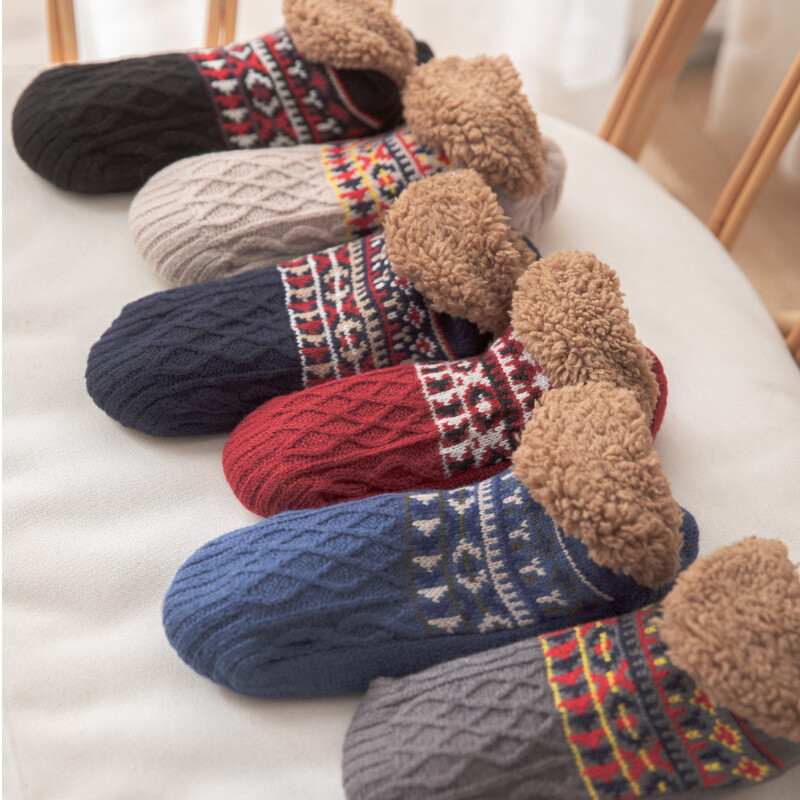 Women Men Ankle Socks Fleece Lined Slippers Grippers Winter Thermal Non Slip
