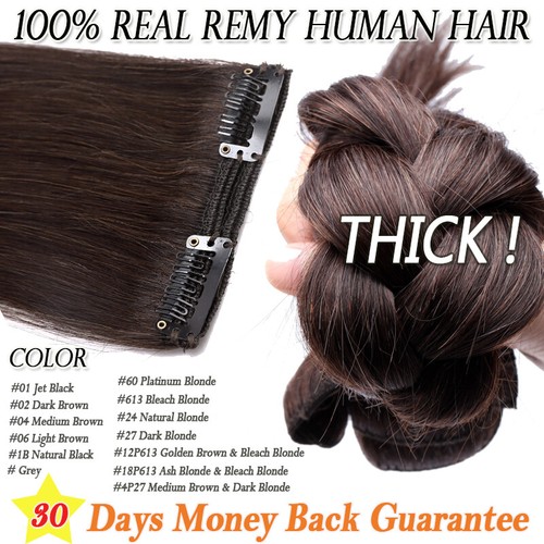 Thick Double Weft Clip In Real Remy Human Hair Extensions Full Head Highlight US