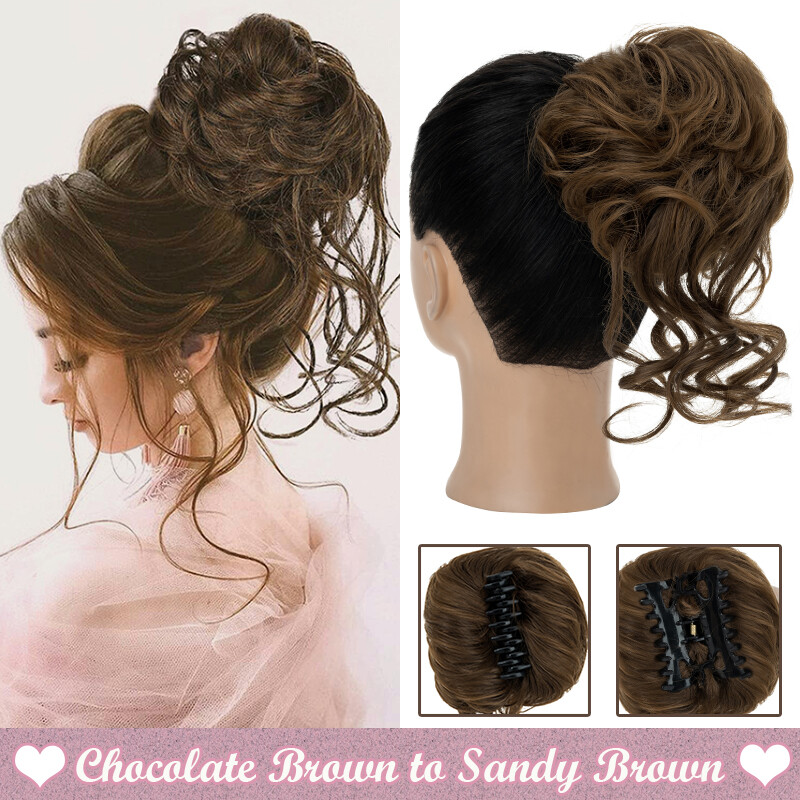 Curly Chignon Messy Bun Jaw Claw Clip in Hair Extension Updo Hairpiece Mix Color