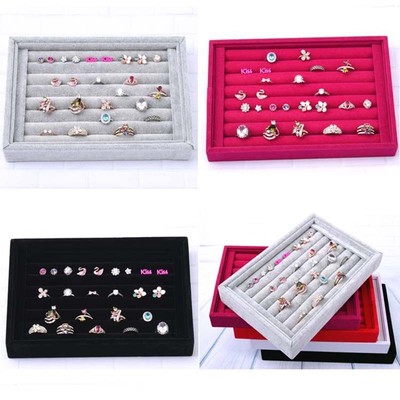 Velvet Jewelry Earring Ring Display Organizer Box Tray Holder Storage case USA