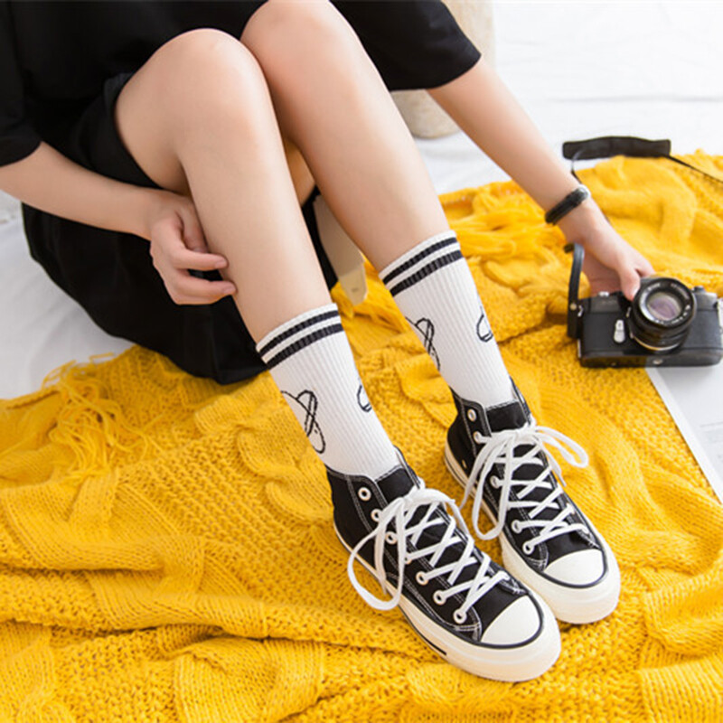 Winter Warm Women Socks Harajuku Planet Striped Funny Socks Lady Girl Skateboard