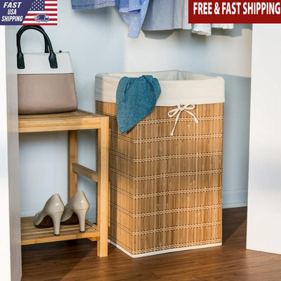Bamboo Wicker Laundry Hamper Removable Liner Eco-Friendly Storage 40lbs Capacity