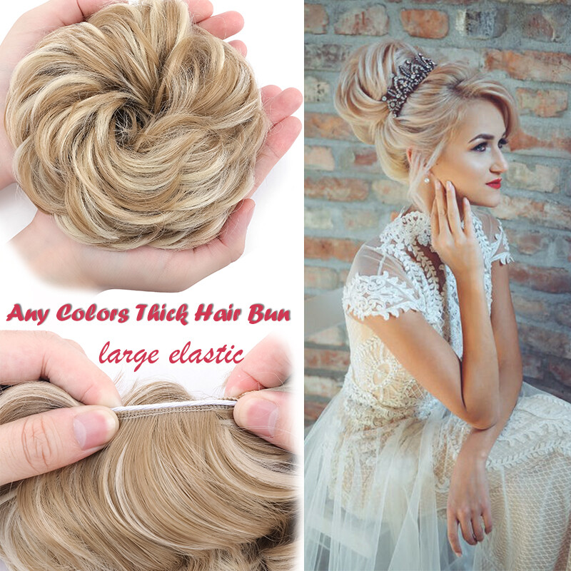Large Elastic Messy Bun Scrunchie Warp on Hair Extensions Hair piece As Human